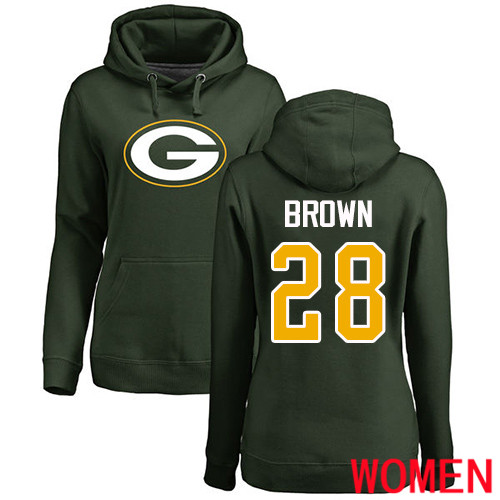 Green Bay Packers Green Women #28 Brown Tony Name And Number Logo Nike NFL Pullover Hoodie Sweatshirts